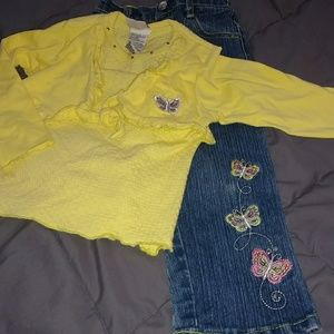 Girl's 2pc Jean/top Set w/Butterflies